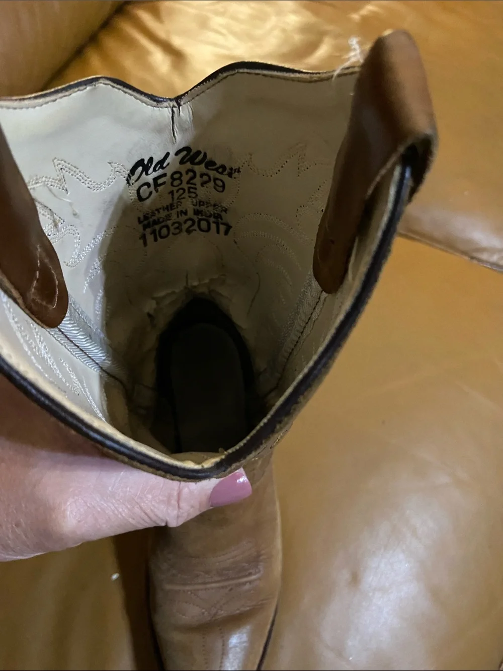 Old West Brown Leather Kids Cowboy Boots